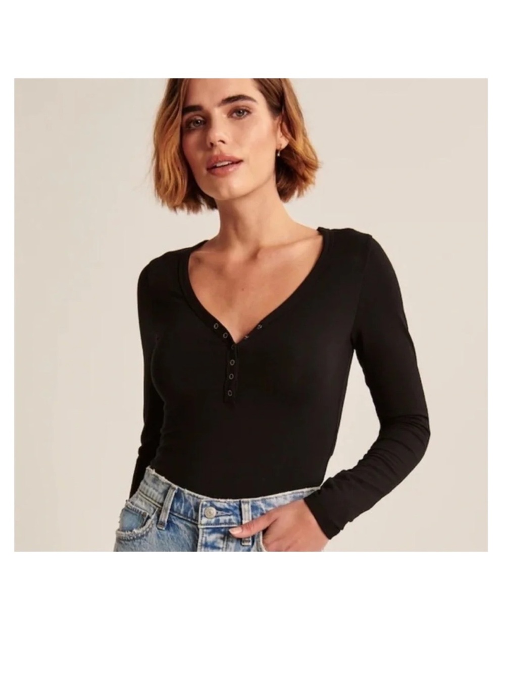 Abercrombie & Fitch Black Long-Sleeve Henley Top Size Small